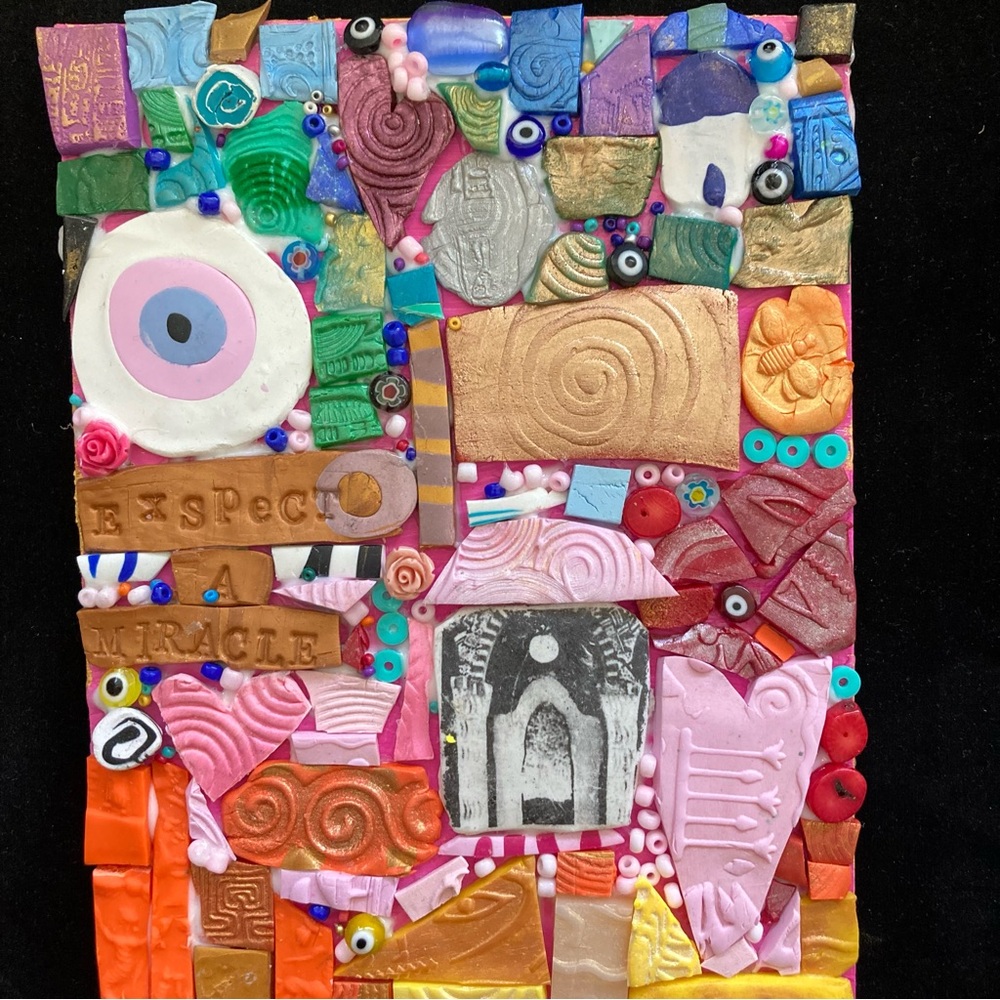 Handmade Polymer Clay Mosaic Hanging Original Artwork “Expect A Miracle 8”